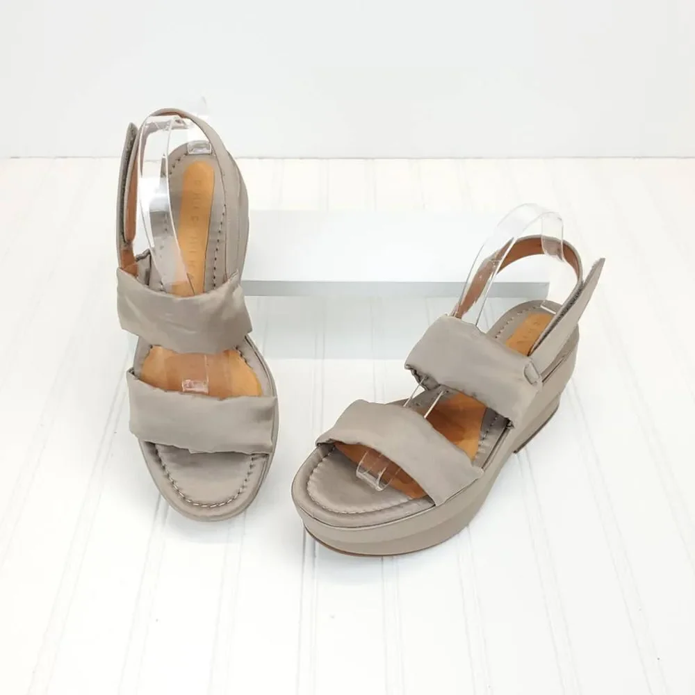 Chie Mihara Platform Sandals Satin Fabric in Sand Color